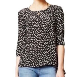 Maeve Anthropologie Heart Black White Half Sleeve Center Back Zip Blouse size S